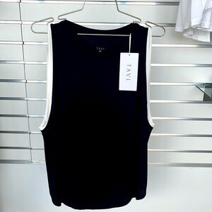Tavi, High Neck Muscle tank, Black with White